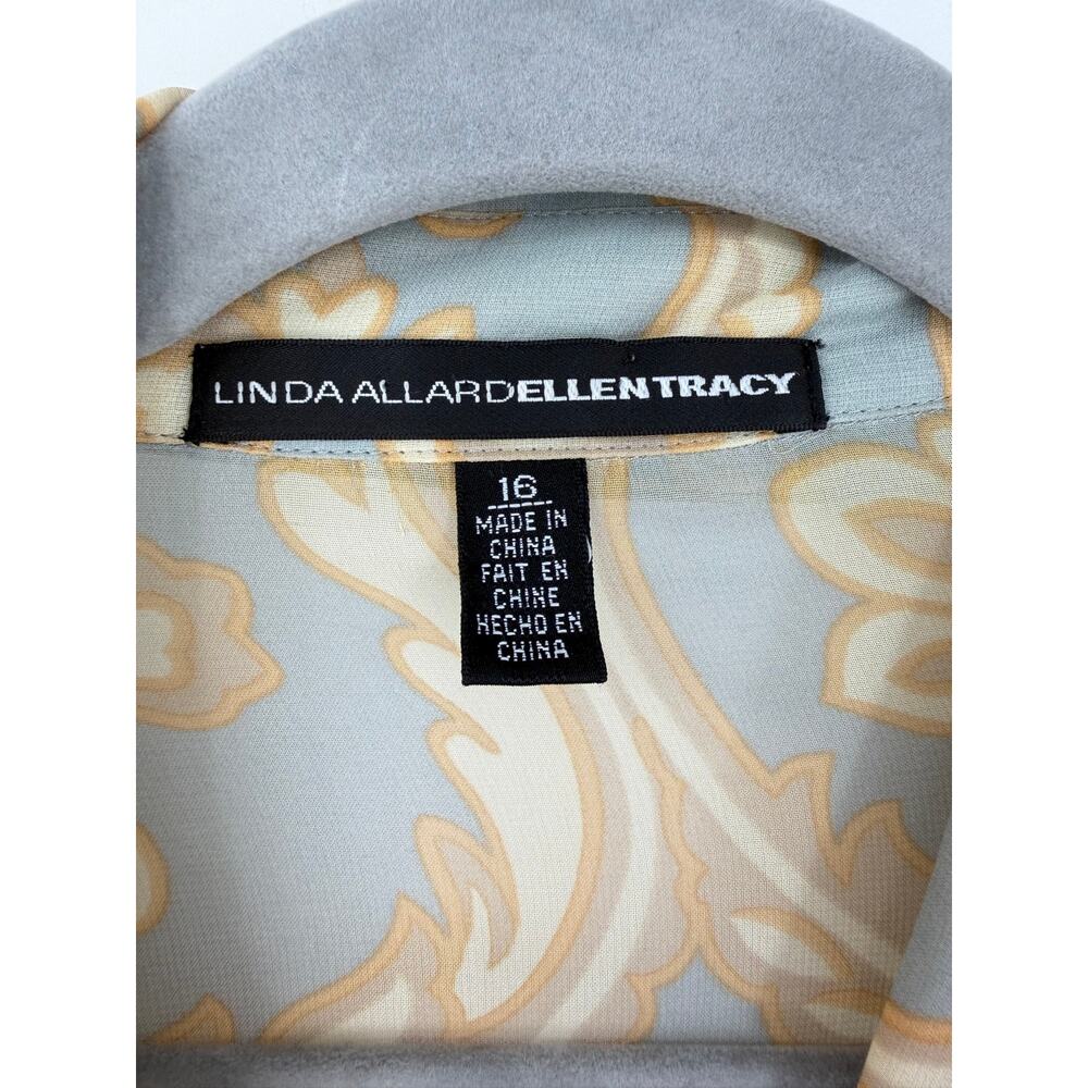 Ellen Tracy 100% Silk Blouse Womens 16 Sage Blue Baroque Button Front Classic - Picture 5 of 12